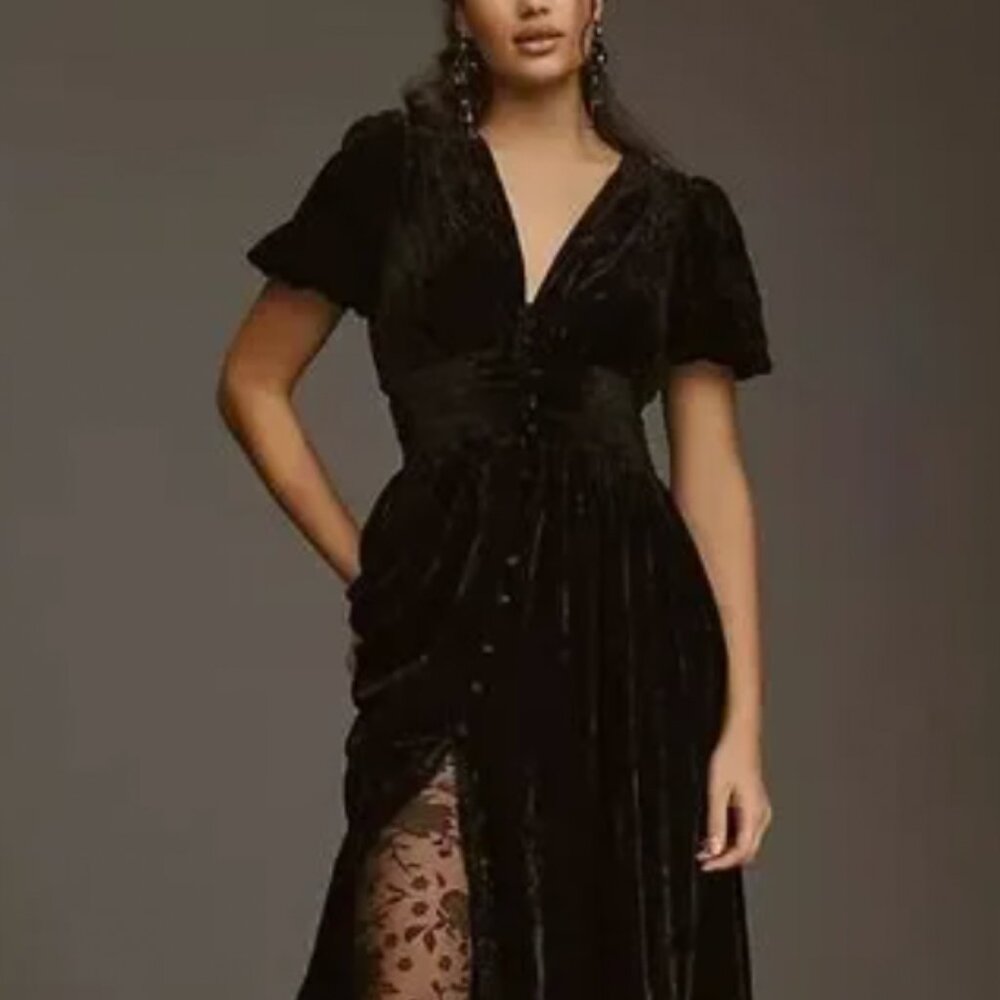 New with tags Anthropologie Katerina Maxi Dress- Black Velvet, Sz 4- Retail $178